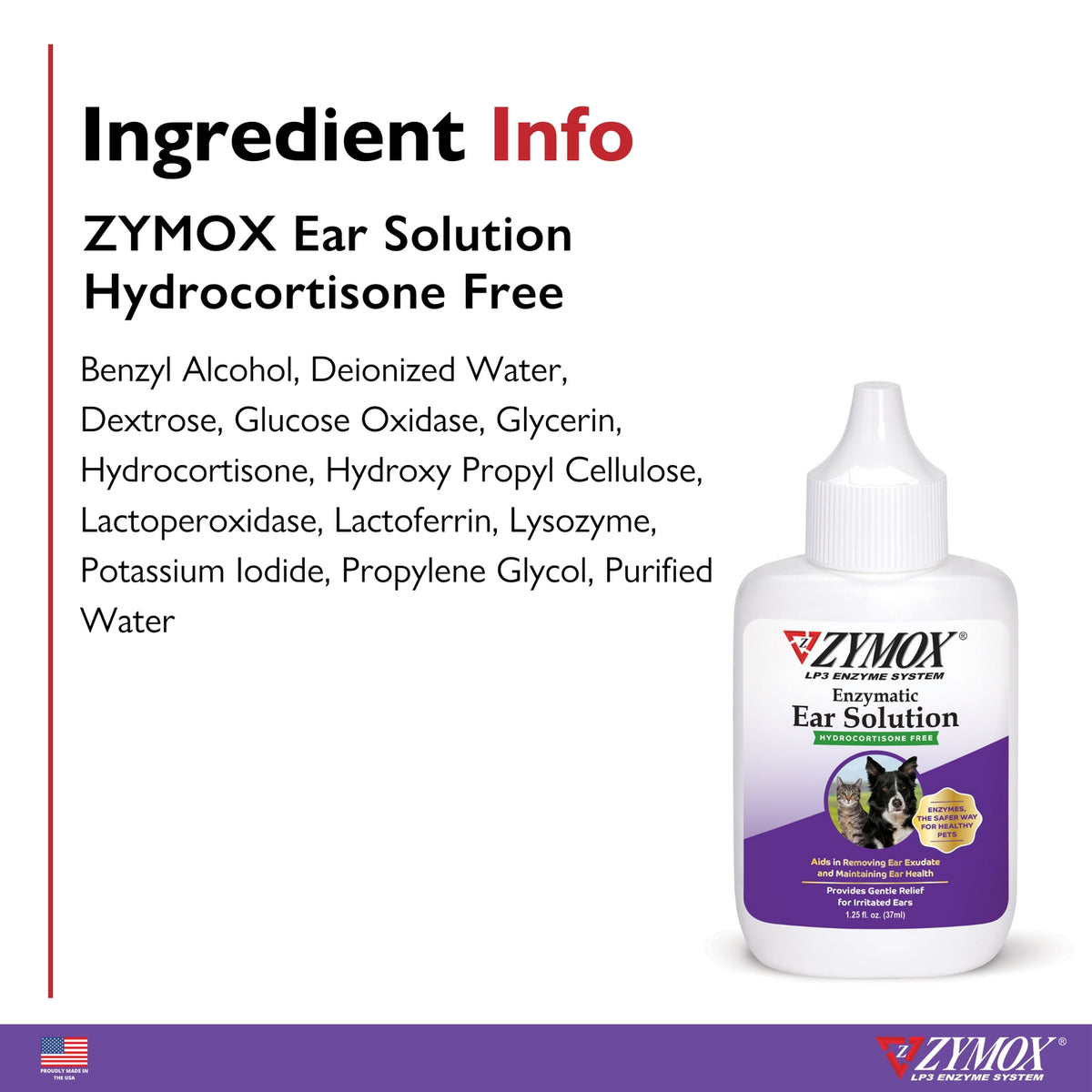 Zymox Hydrocortisone Free Dog & Cat Ear Infection Solution, 1.25-fl oz bottle