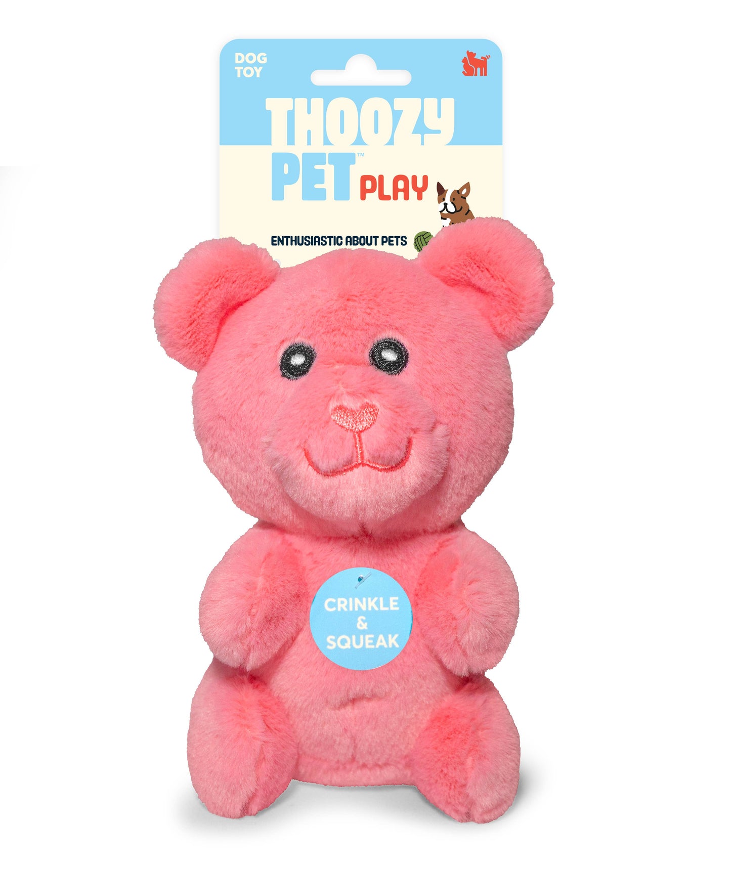 ThoozyPet Gummy Bear Plush Dog Toy, Pink, 6"