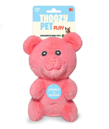 ThoozyPet Gummy Bear Plush Dog Toy, Pink, 6"