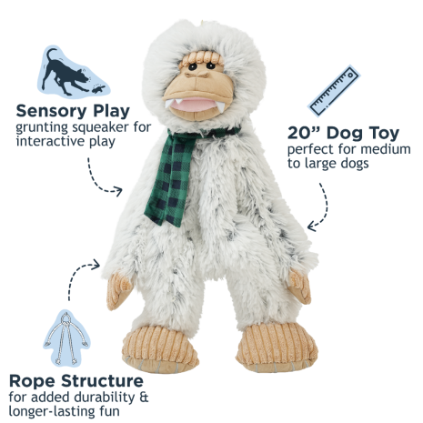 Tall Tails Stuffless Yeti with Scarf Squeaker Dog Toy
