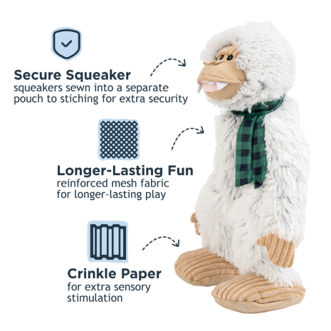 Tall Tails Stuffless Yeti with Scarf Squeaker Dog Toy