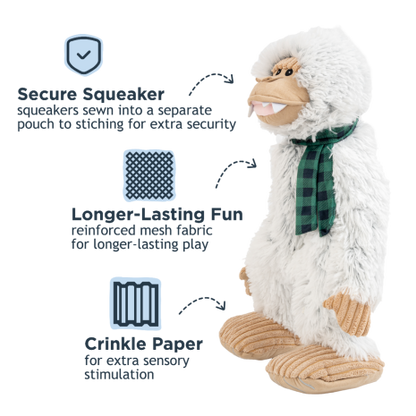Tall Tails Stuffless Yeti with Scarf Squeaker Dog Toy