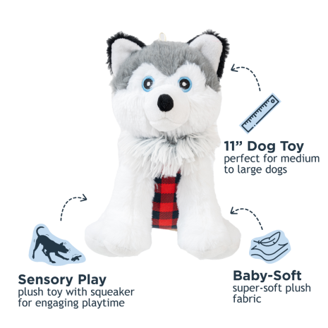 Tall Tails Husky with Plaid Jacket Squeaker Dog Toy