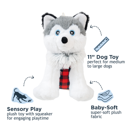 Tall Tails Husky with Plaid Jacket Squeaker Dog Toy