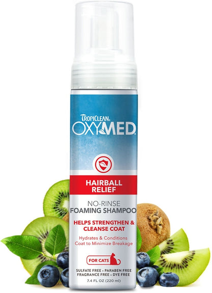TropiClean OxyMed Hairball Remedy No Rinse Waterless Cat Shampoo, 7.4-fl oz bottle