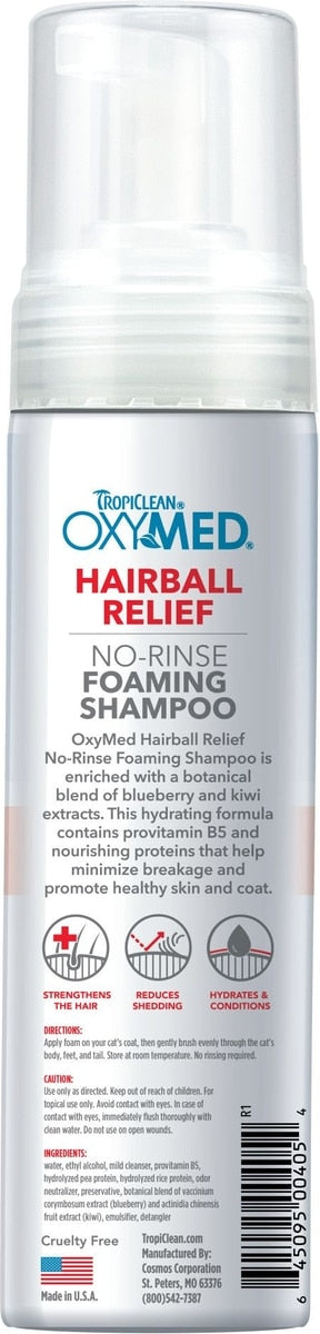 TropiClean OxyMed Hairball Remedy No Rinse Waterless Cat Shampoo, 7.4-fl oz bottle