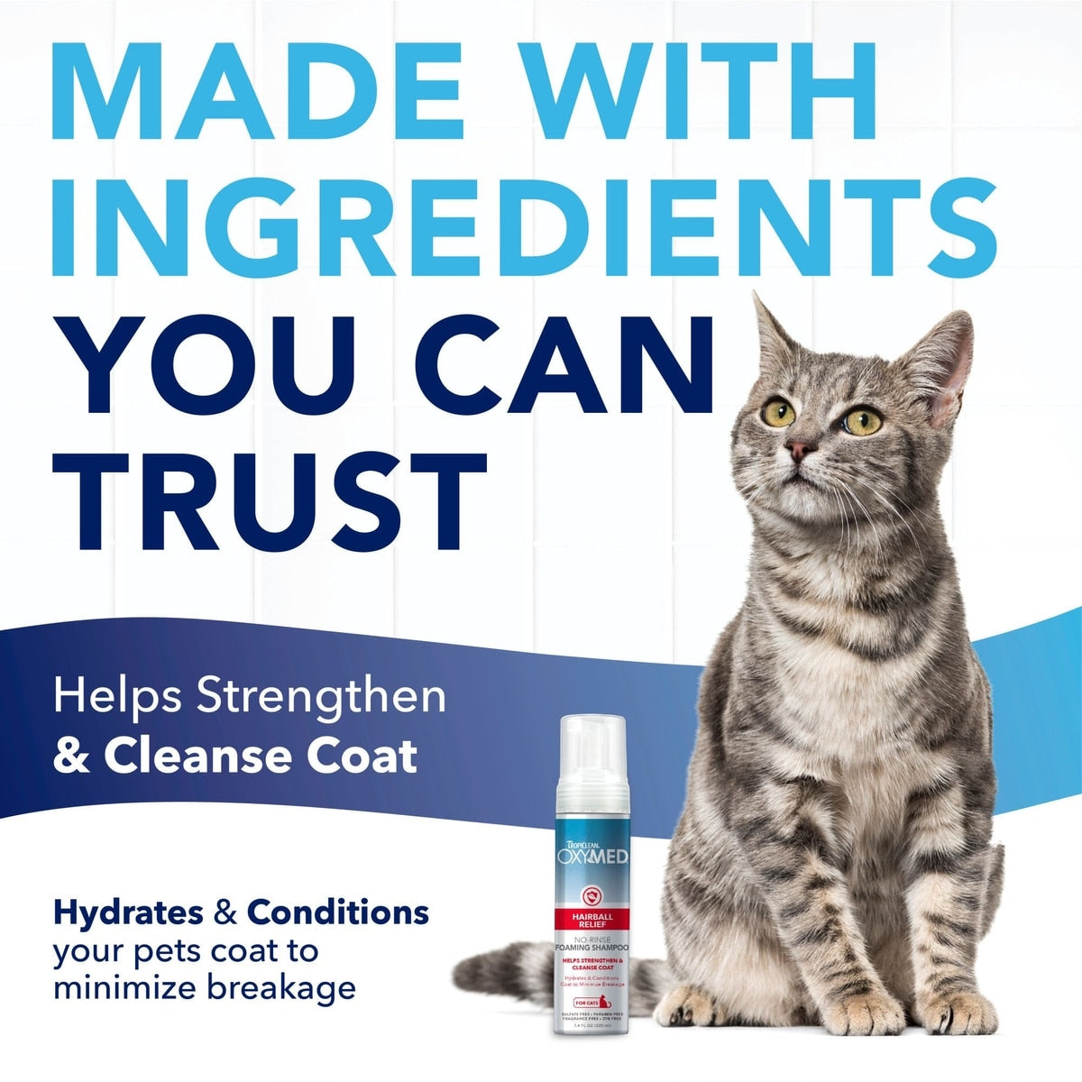 TropiClean OxyMed Hairball Remedy No Rinse Waterless Cat Shampoo, 7.4-fl oz bottle