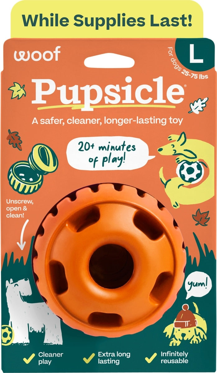 Woof Pupsicle Tough Chew Treat Dispensing Dog Toy, Pumpkin
