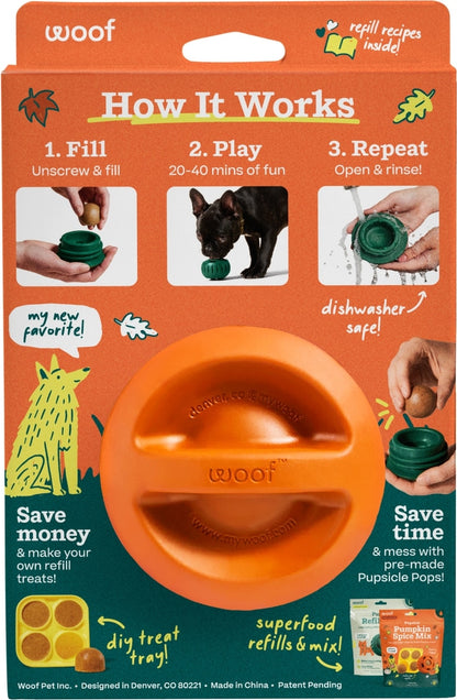 Woof Pupsicle Tough Chew Treat Dispensing Dog Toy, Pumpkin