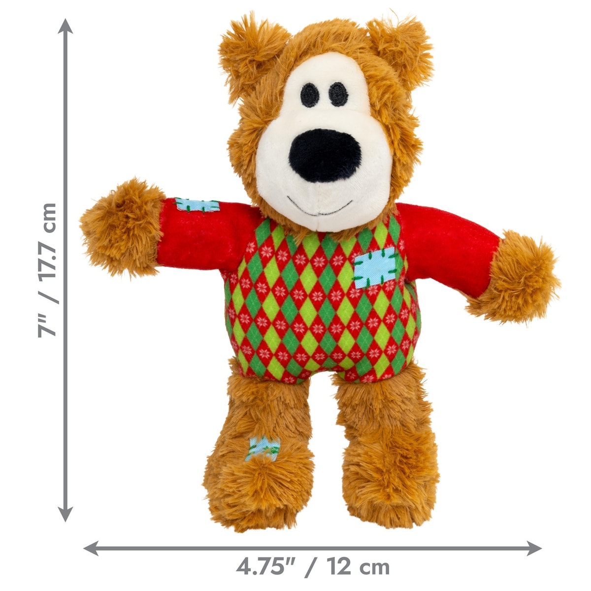 KONG Holiday Wild Knots Sweater Bear Squeaky Plush Dog Toy, Small/Medium
