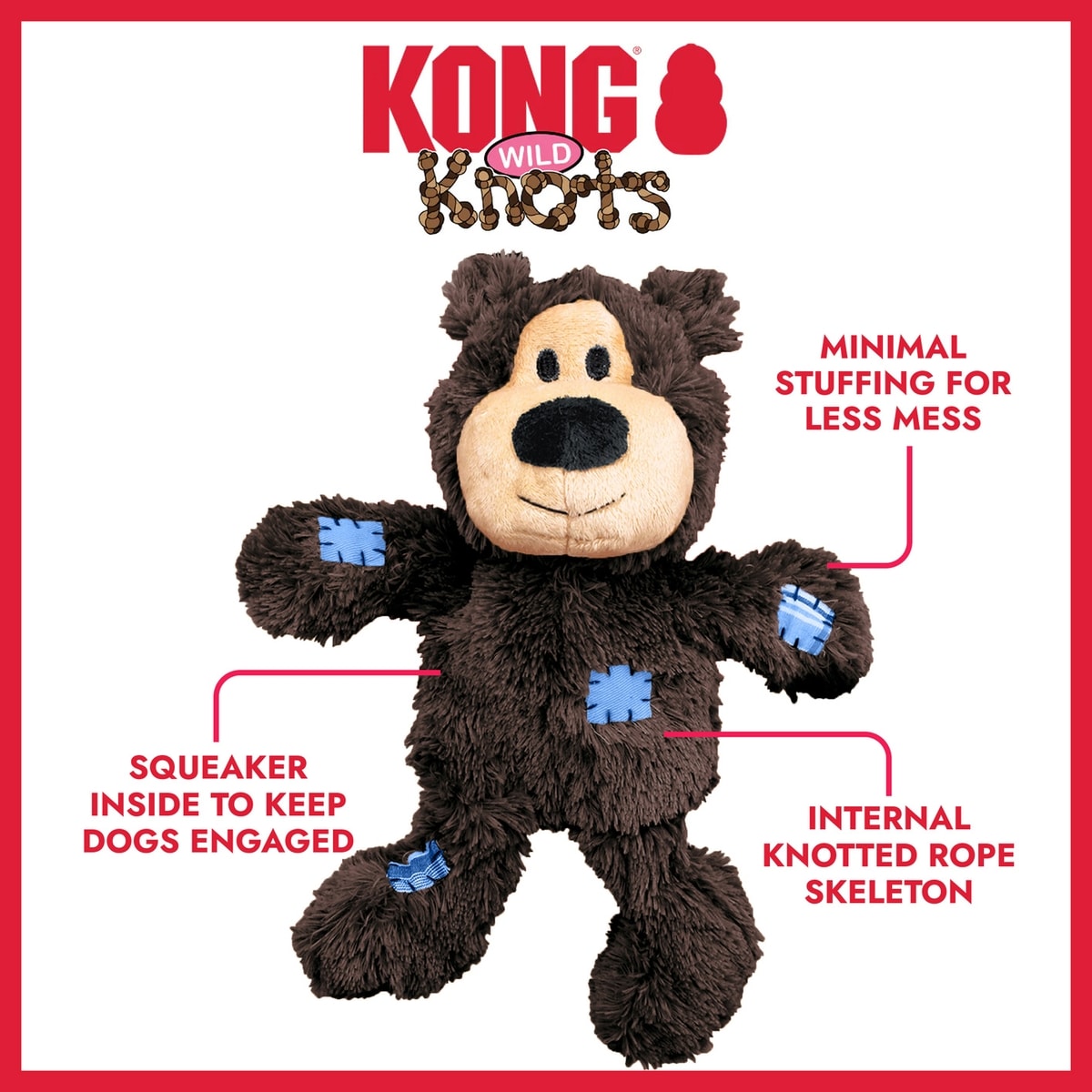 KONG Holiday Wild Knots Sweater Bear Squeaky Plush Dog Toy, Small/Medium