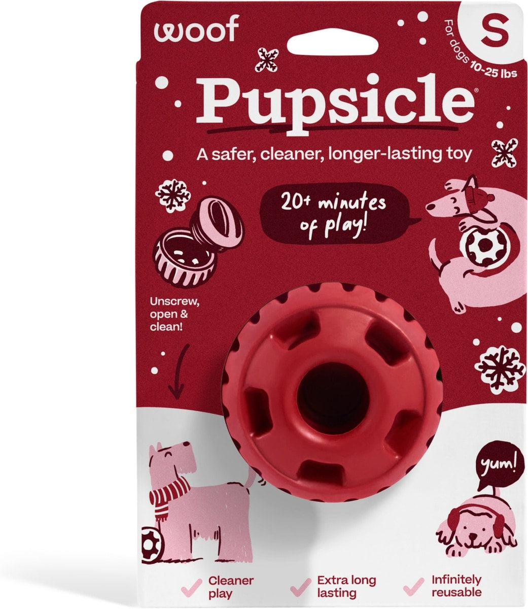 Woof Holiday Pupsicle Long Lasting Interactive Treat Dispensing Dog Toy, Candy Cane Red