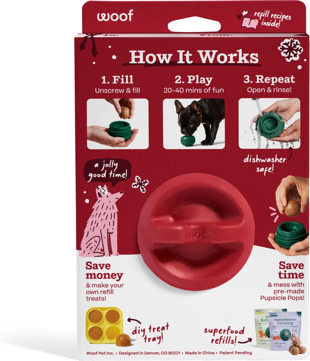 Woof Holiday Pupsicle Long Lasting Interactive Treat Dispensing Dog Toy, Candy Cane Red