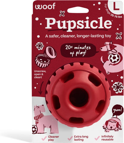 Woof Holiday Pupsicle Long Lasting Interactive Treat Dispensing Dog Toy, Candy Cane Red