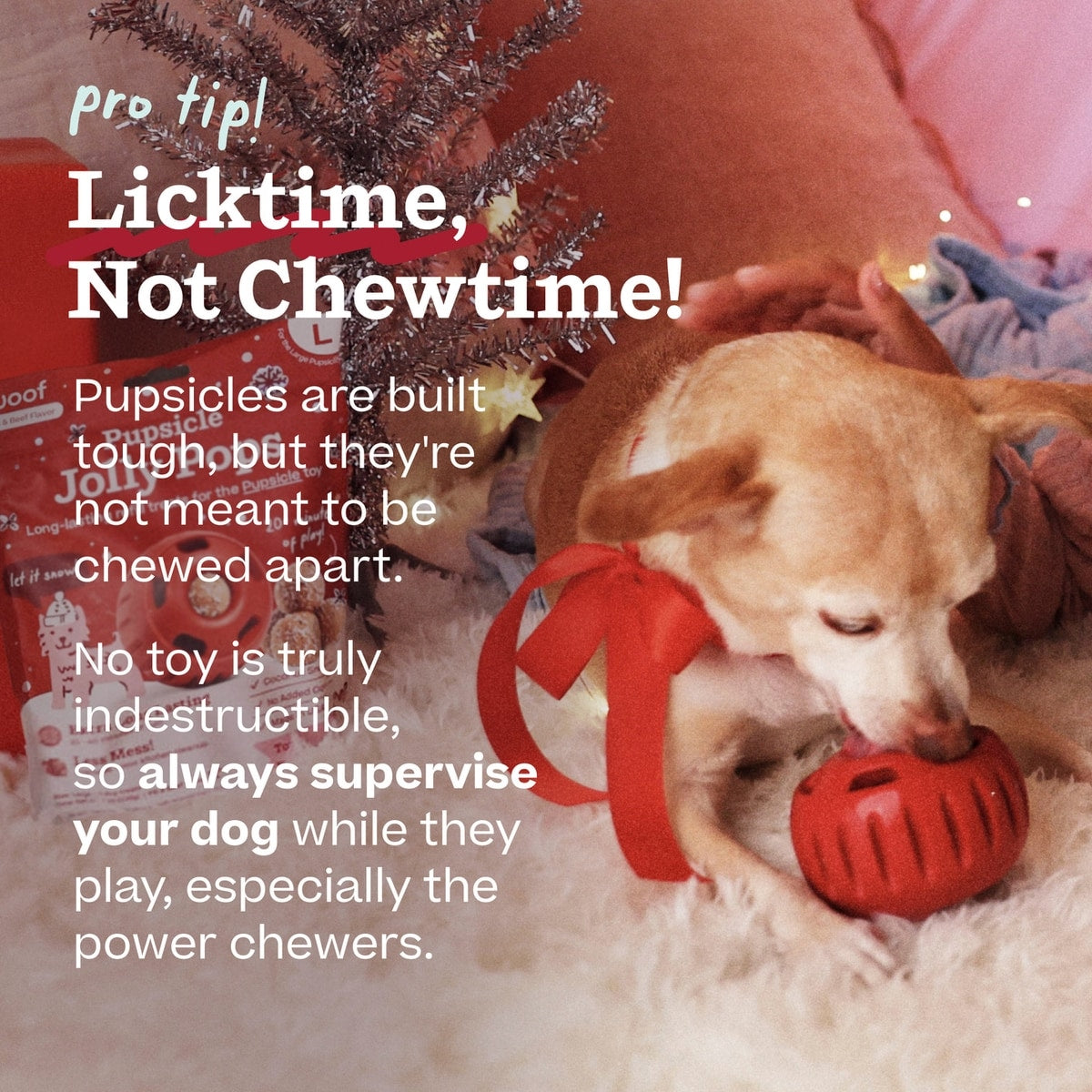 Woof Holiday Pupsicle Long Lasting Interactive Treat Dispensing Dog Toy, Candy Cane Red