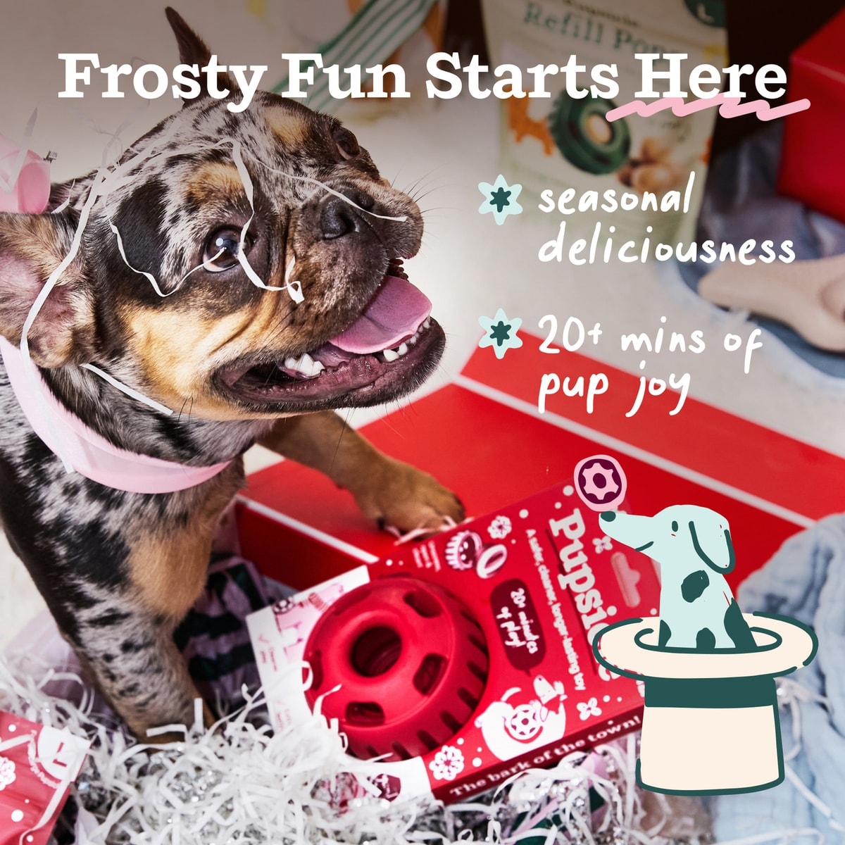 Woof Holiday Pupsicle Long Lasting Interactive Treat Dispensing Dog Toy, Candy Cane Red