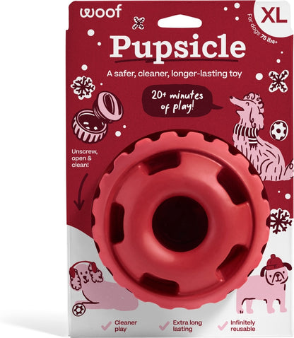 Woof Holiday Pupsicle Long Lasting Interactive Treat Dispensing Dog Toy, Candy Cane Red