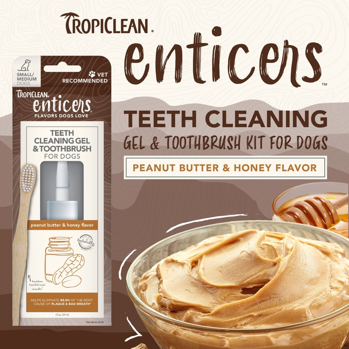 TropiClean Enticers Peanut Butter & Honey Flavored Toothpaste Dog Tooth Brushing Kit