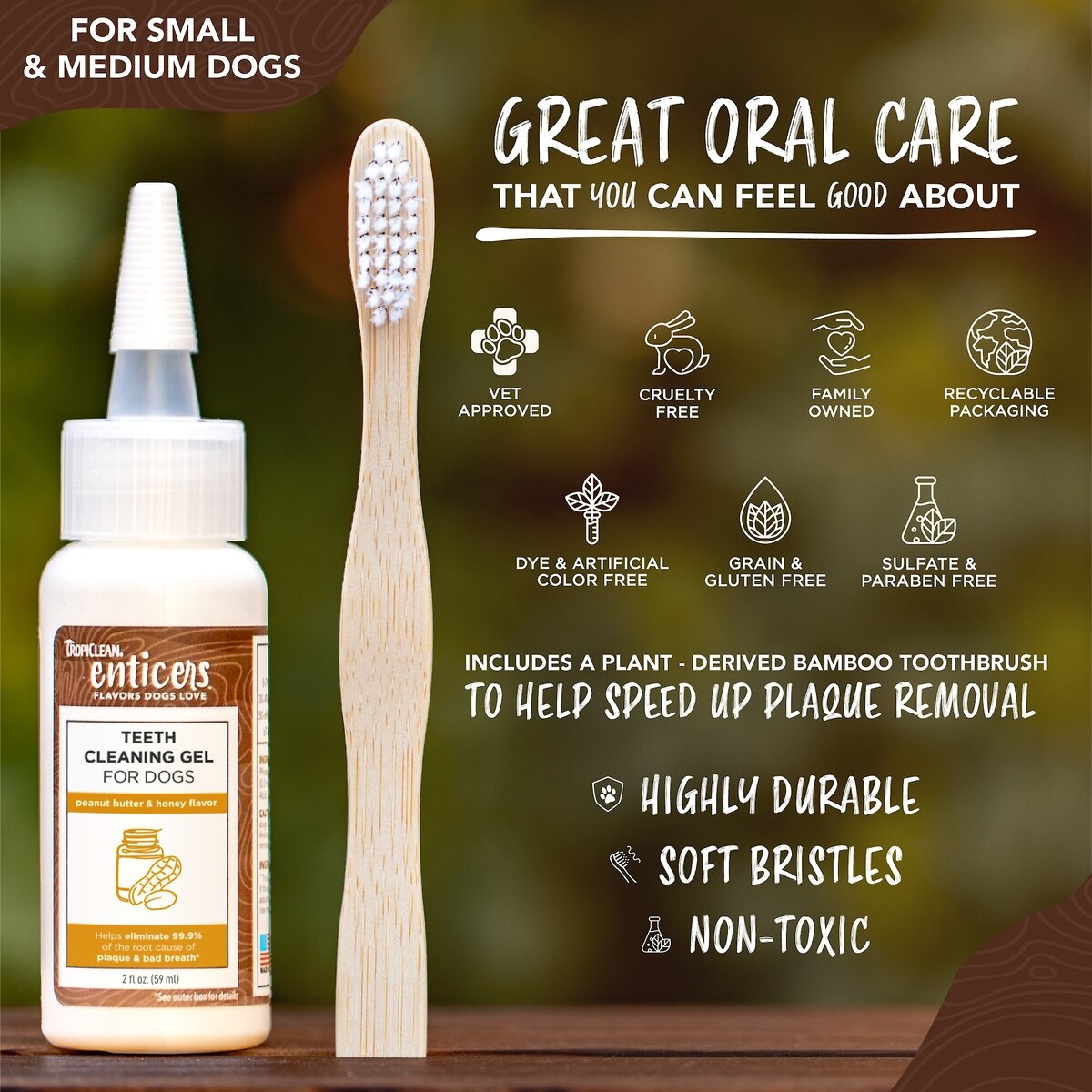TropiClean Enticers Peanut Butter & Honey Flavored Toothpaste Dog Tooth Brushing Kit