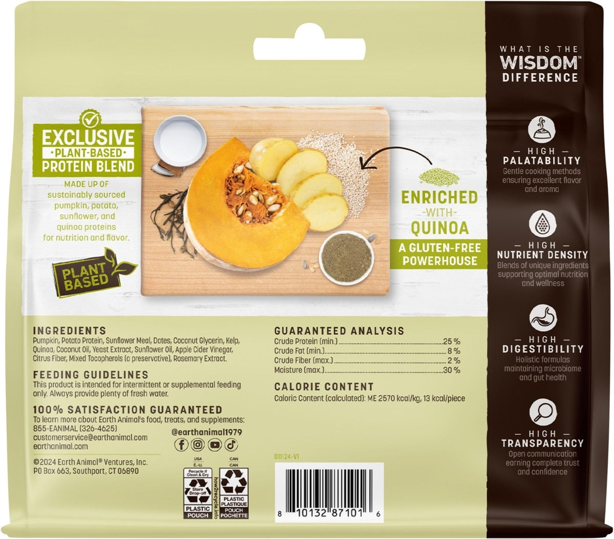 Earth Animal Wisdom Air-Dried From the Seed Recipe Premium Natural Plant-Based Jerky Strips Dog Treats