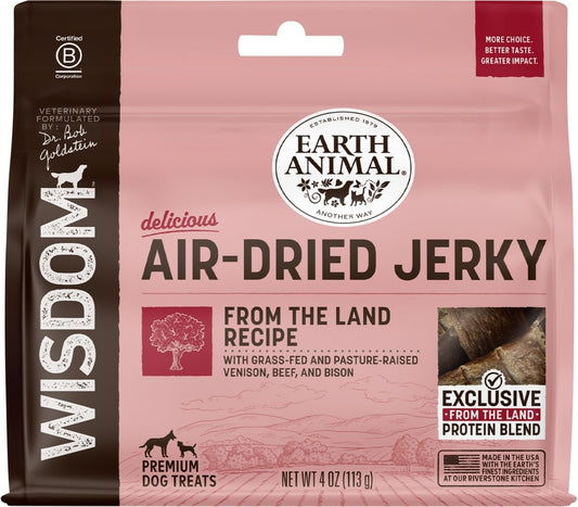 Earth Animal Wisdom Air-Dried From the Land Recipe with Venison, Beef, & Bison Premium Natural Jerky Strips Dog Treats
