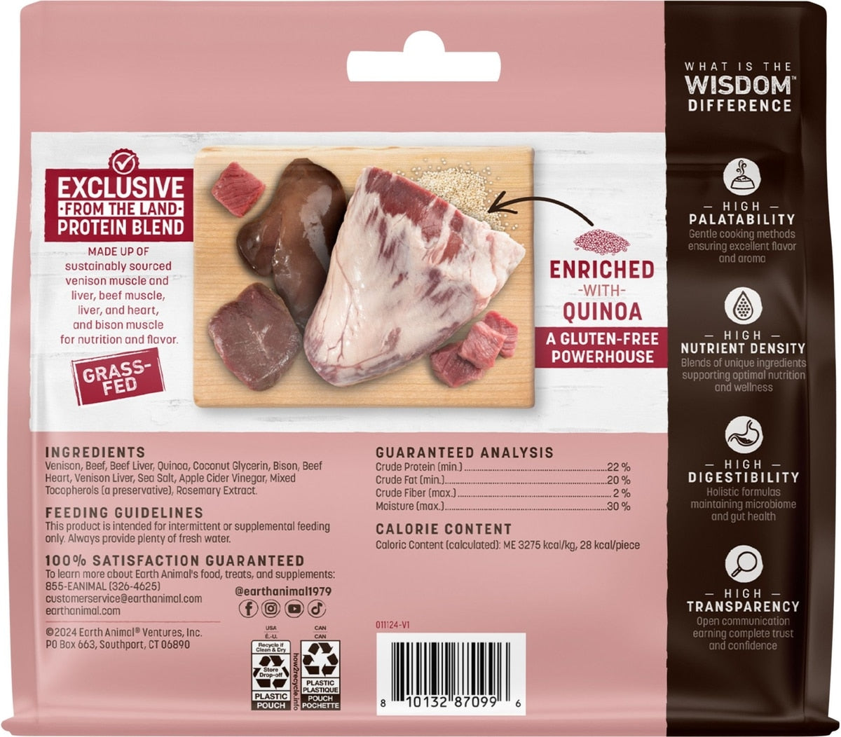 Earth Animal Wisdom Air-Dried From the Land Recipe with Venison, Beef, & Bison Premium Natural Jerky Strips Dog Treats