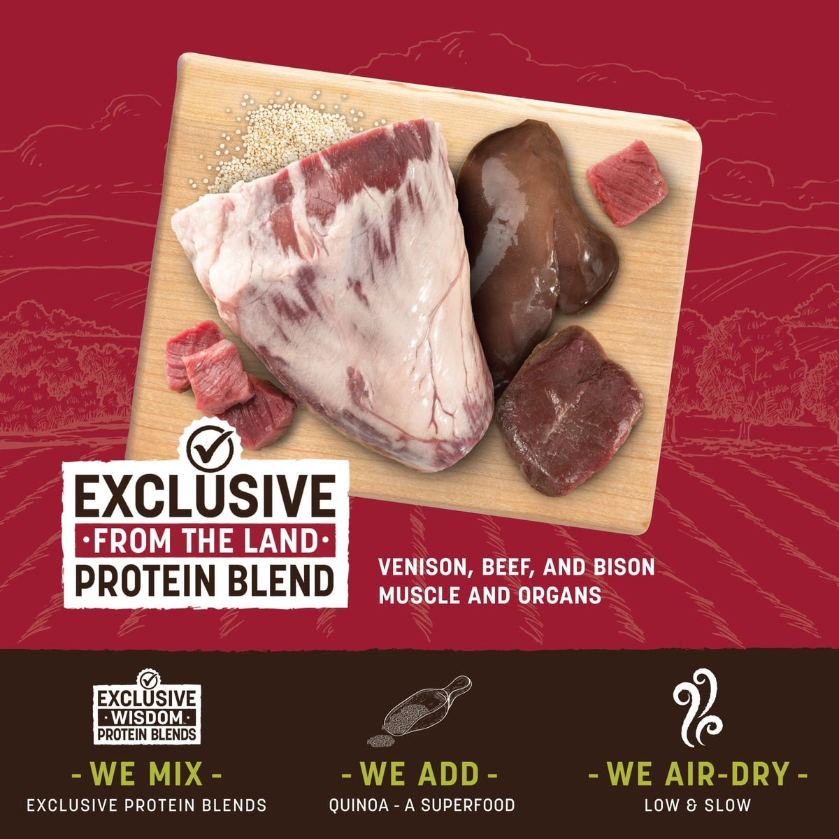 Earth Animal Wisdom Air-Dried From the Land Recipe with Venison, Beef, & Bison Premium Natural Jerky Strips Dog Treats