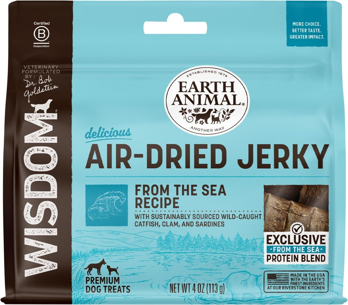 Earth Animal Wisdom Air-Dried From the Sea Recipe with Catfish, Clams, & Sardines Premium Natural Jerky Strips Dog Treats