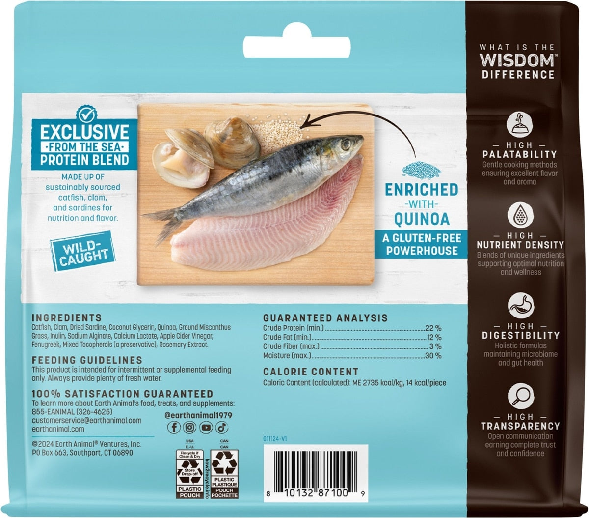 Earth Animal Wisdom Air-Dried From the Sea Recipe with Catfish, Clams, & Sardines Premium Natural Jerky Strips Dog Treats