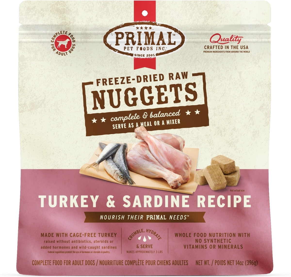 Primal Turkey & Sardine Formula Nuggets Raw Freeze-Dried Dog Food