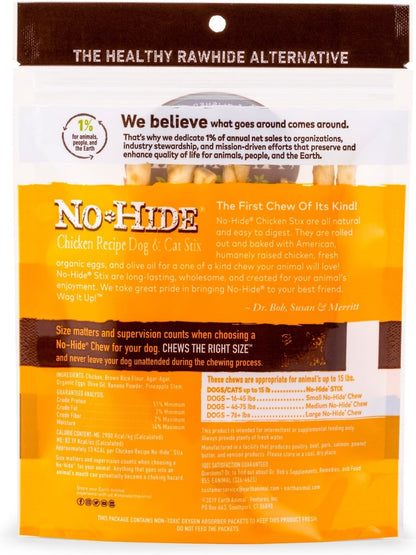 Earth Animal No-Hide Stix Chicken Recipe Rawhide Alternative Chew Dog & Cat Treat Sticks
