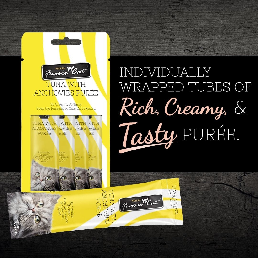 Fussie Cat Tuna Anchovies Puree Lickable Cat Treats