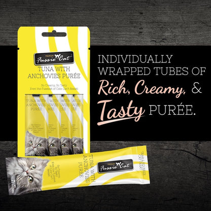 Fussie Cat Tuna Anchovies Puree Lickable Cat Treats