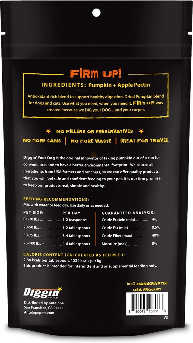 Diggin' Your Dog Firm Up! Pumpkin Digestive Aid Powder Supplement for Dogs & Cats