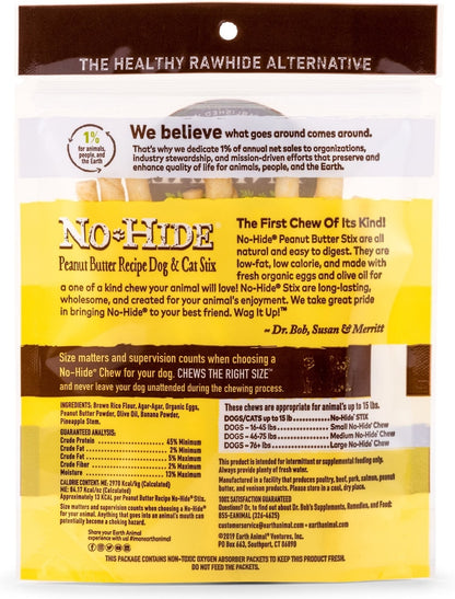 Earth Animal No-Hide Stix Peanut Butter Recipe Rawhide Alternative Chew Dog & Cat Treat Sticks