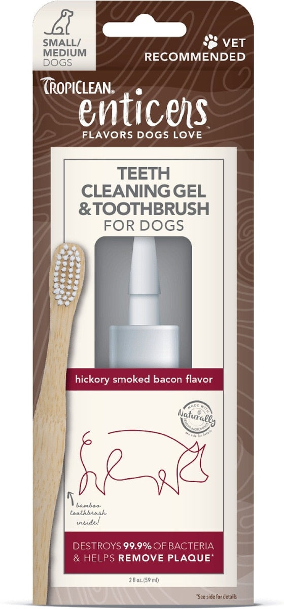 TropiClean Enticers Hickory Smoked Bacon Flavored Toothpaste Dog Tooth Brushing Kit