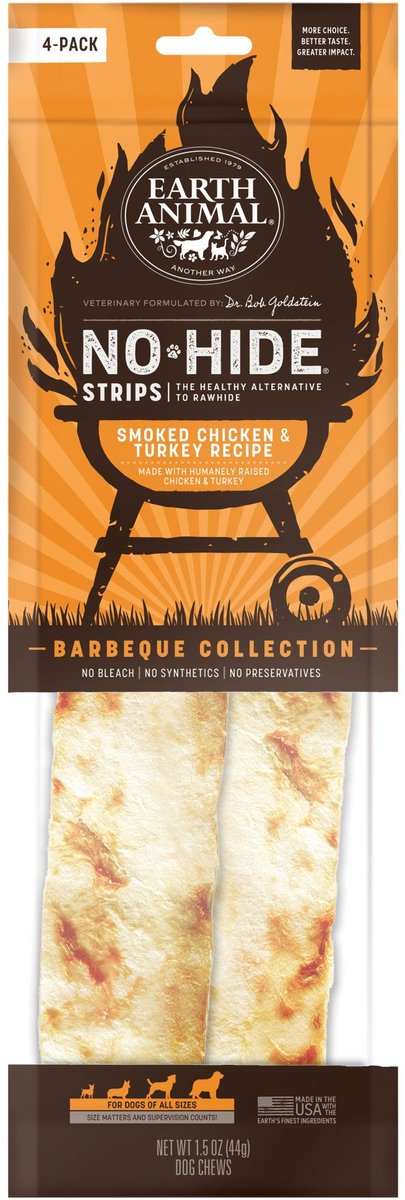 Earth Animal No-Hide Smoked Chicken and Turkey Barbeque Dog Chew Strip