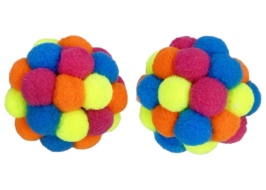 Multipet Pompom Ball with Rattle Cat Toy, Multicolor