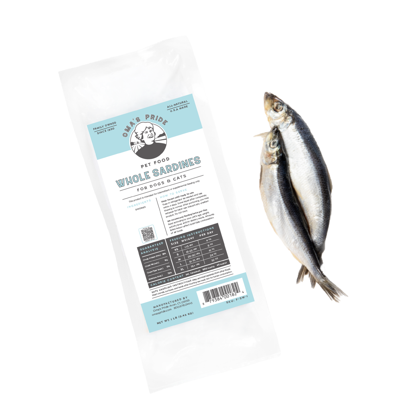Oma's Pride Frozen Whole Sardines for Dogs and Cats