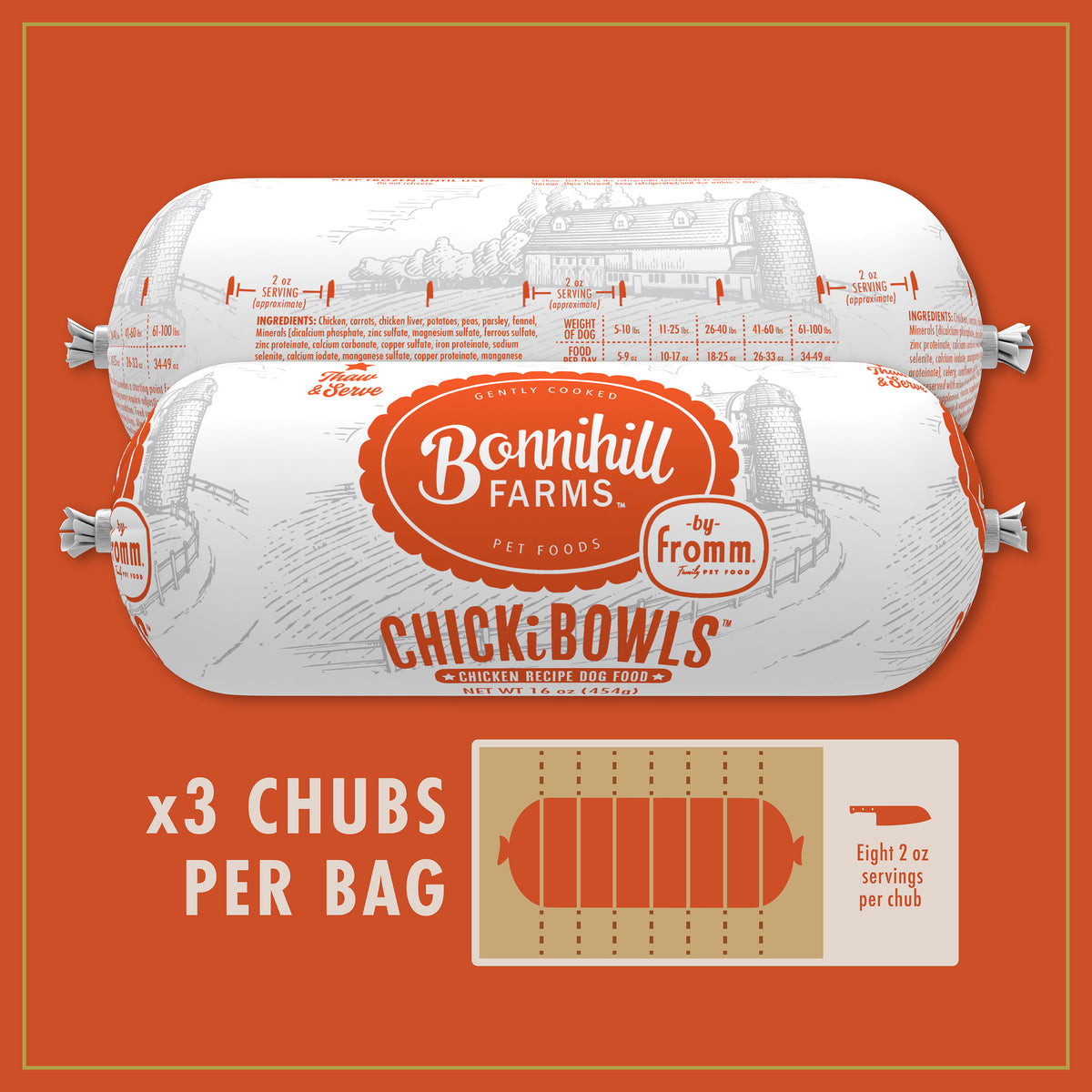 Fromm Bonnihill Farms ChickiBowls Chicken Recipe Gently Cooked Frozen Dog Food
